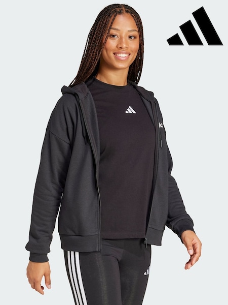 Black - Adidas Essentials Linear Full-zip French Terry Hoodie