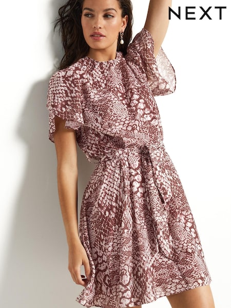 Pink Snake Print Sparkle Flutter Sleeve Mini Dress (167512) | €27