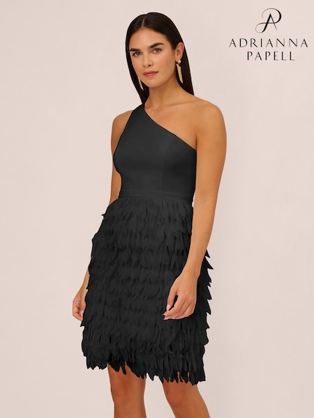 Aidan by Adrianna Papell Chiffon Feather Cocktail Black Dress (167924) | €237