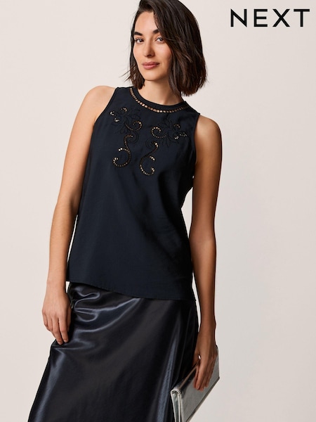Black Cutwork Crochet Woven Front Vest (168013) | €10