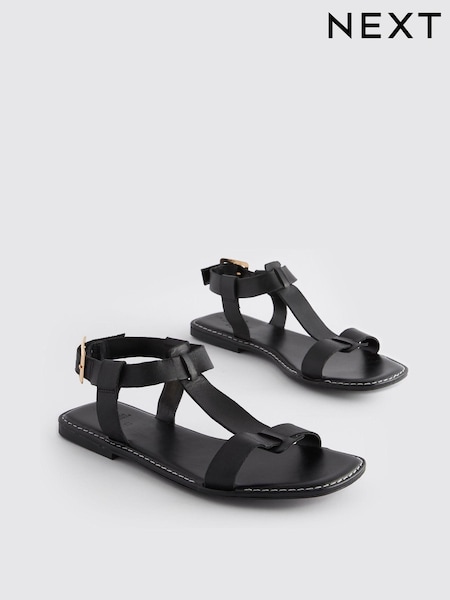 Black Extra Wide Fit Forever Comfort® Leather T-Bar Sandals (168235) | AED63