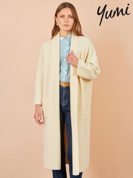 Cream - Yumi Knitted Maxi Cardigan With Pockets