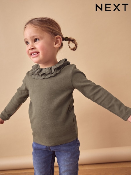Khaki Green Long Sleeve Collar Top (3mths-7yrs) (168341) | AED23 - AED30
