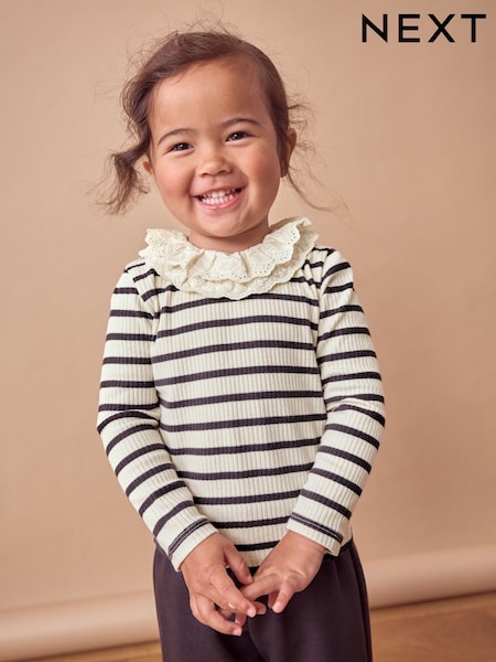 Black/White Stripe Long Sleeve Collar Top (3mths-7yrs) (168360) | 268 UAH - 350 UAH