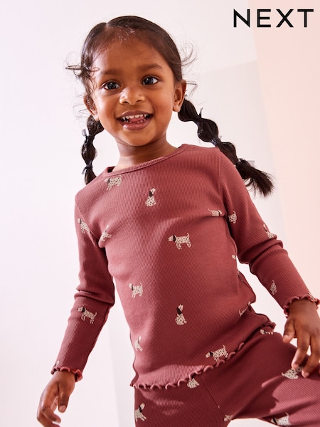 Burgundy Red Dog Cotton Rich Long Sleeve Rib T-Shirt (3mths-7yrs) (168412) | AED14 - AED21