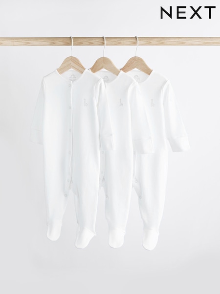 White 3 Pack 100% Cotton Baby Sleepsuits (0-18mths) (168444) | €17 - €20