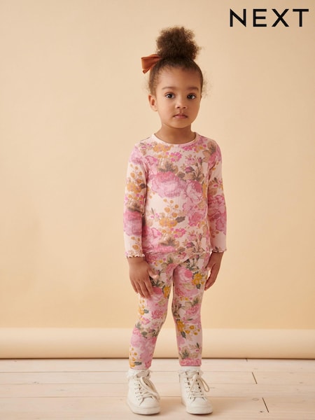 Pink Vintage Floral Cotton Rich Long Sleeve Rib T-Shirt (3mths-7yrs) (168480) | AED20 - AED30