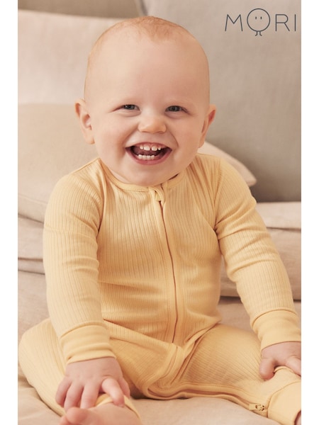 MORI Ribbed Stretch Viscose Cotton Blend 2 Way Zip Sleepsuit (168488) | R$ 325