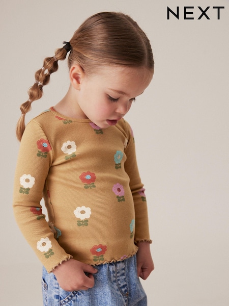 Ochre Pastel Flowers Cotton Rich Long Sleeve Rib T-Shirt (3mths-7yrs) (168491) | 14 QAR - 21 QAR