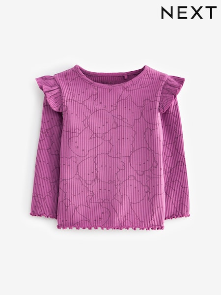 Purple Bunny Character Cotton Rich Long Sleeve Ribbed Frill T-Shirt (3mths-7yrs) (168527) | AED21 - AED28