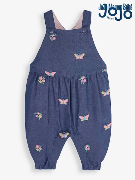 JoJo Maman Bébé Chambray Blue Butterfly Embroidered Dungarees (168545) | €44