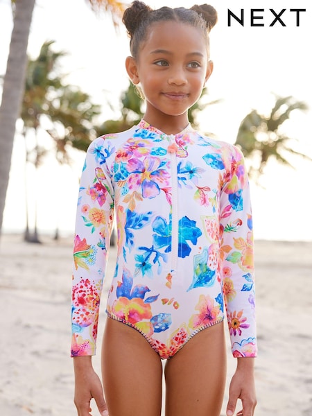 White Floral Long Sleeved Swimsuit (3-16yrs) (168676) | €17 - €22
