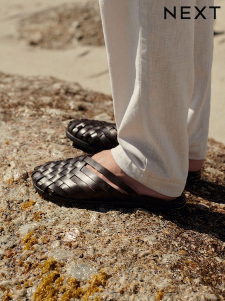Brown Leather Woven Mules (168757) | €25