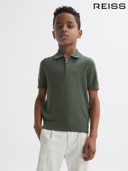 Reiss Ivy Green Maxwell Junior Merino Zip Neck Polo T-Shirt (168823) | €43