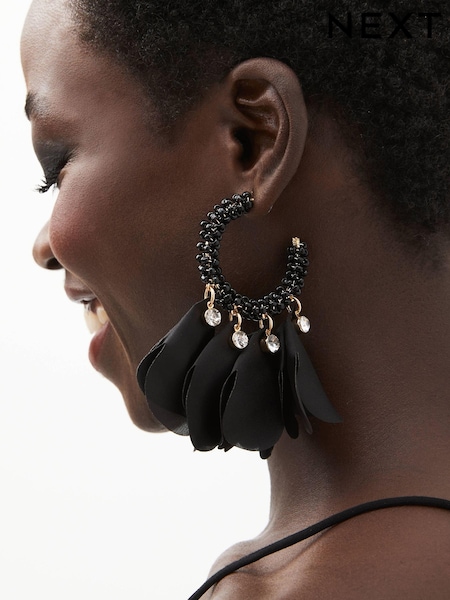 Black Petal Beaded Hoop Earrings (168908) | €6.50