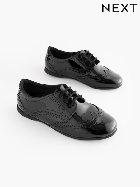 Black Patent Wide Fit (G) Leather Brogue Lace-Up School Shoes (168935) | €41 - €51