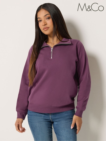 Lila - M&co Petite Half Placket Sweatshirt