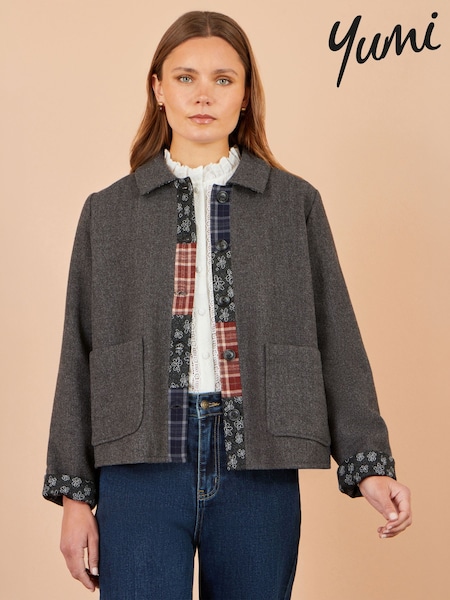 Grey - Yumi Patchwork Boxy Jacket