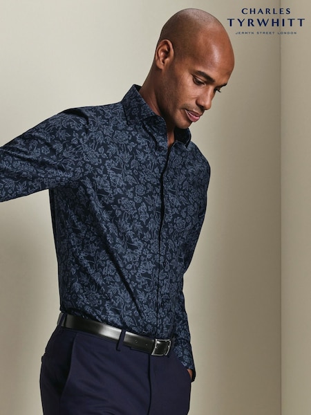 Blue - Regular Charles Tyrwhitt Non-iron Stretch Floral Print Slim Fit Shirt