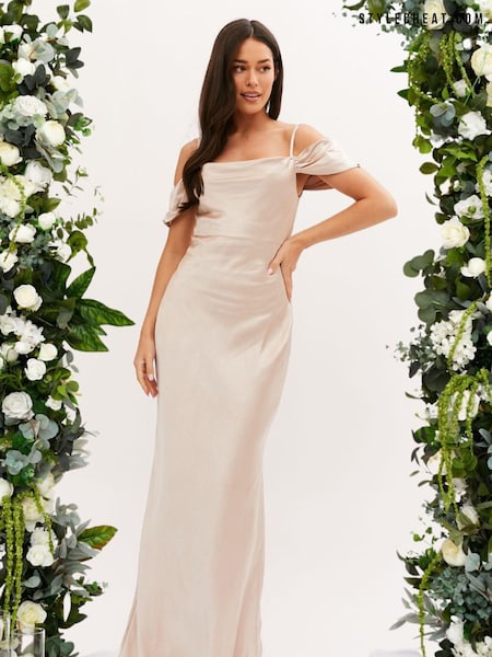 Style Cheat Cream Cowl Neck Maxi Satin Bridesmaid Dress (169356) | €54