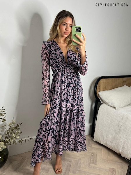 Roz - Rochie Style Cheat Birdie cu fundă la spate (169399) | 268 LEI