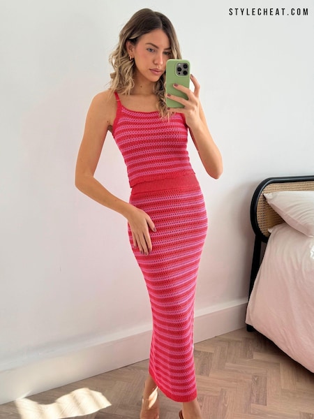 Style Cheat Red Penny Crochet Knit Beach Stripe Midi Skirt (169665) | €19