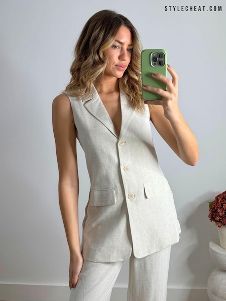 Style Cheat Cream Claire Linen Waistcoat Top (169689) | €29