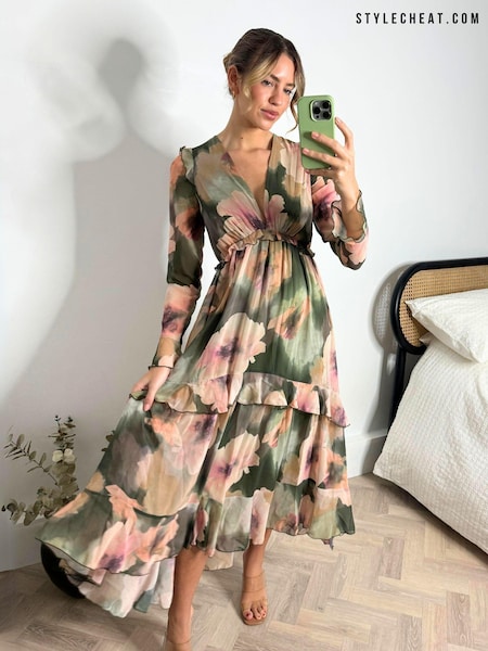 Verde Floral roz pal - Rochie Style Cheat Birdie cu fundă la spate (169722) | 268 LEI
