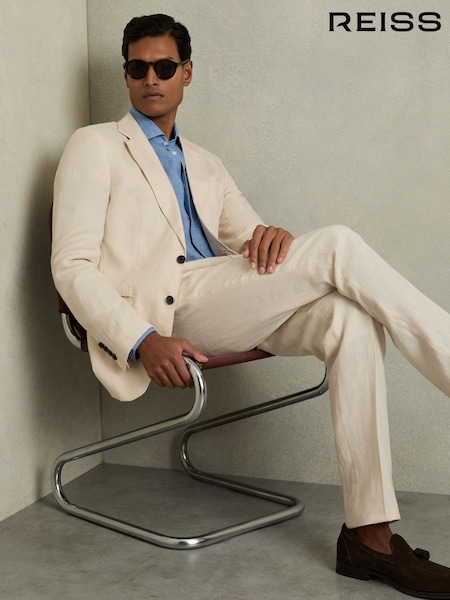 Reiss Stone Kin Slim Fit Single Breasted Linen Blazer (169724) | AED2,146