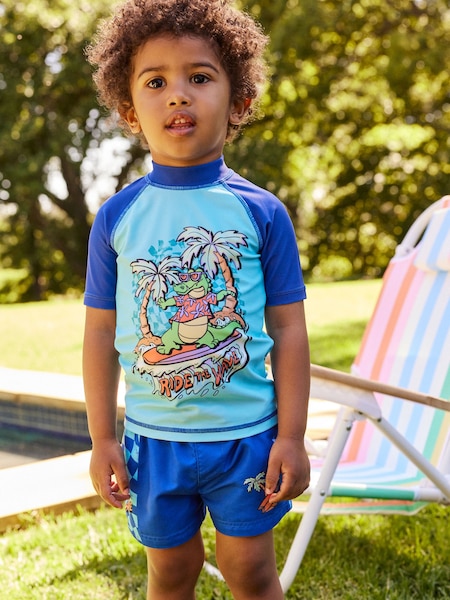 Kobaltblau/Krokodildesign - Sunsafe Top and Shorts Set (3mths-7yrs) (169925) | 6 € - 7 €