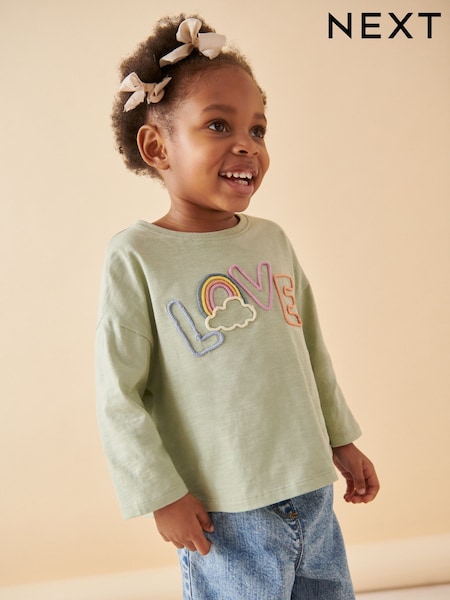 Green Love Slogan 100% Cotton Long Sleeve T-Shirt (3mths-7yrs) (169998) | AED18 - AED24