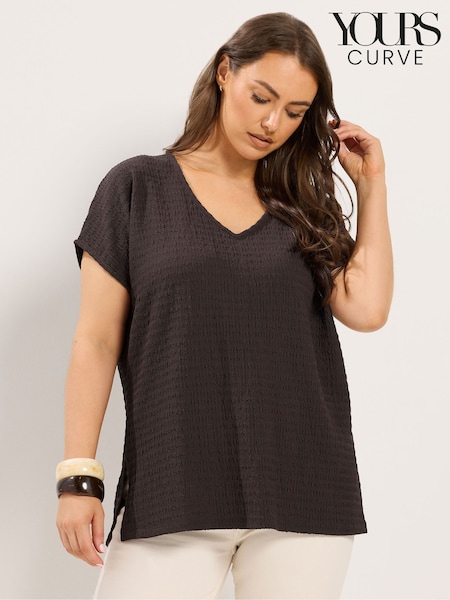 Brown - Yours Curve Textured Grown On T-shirt