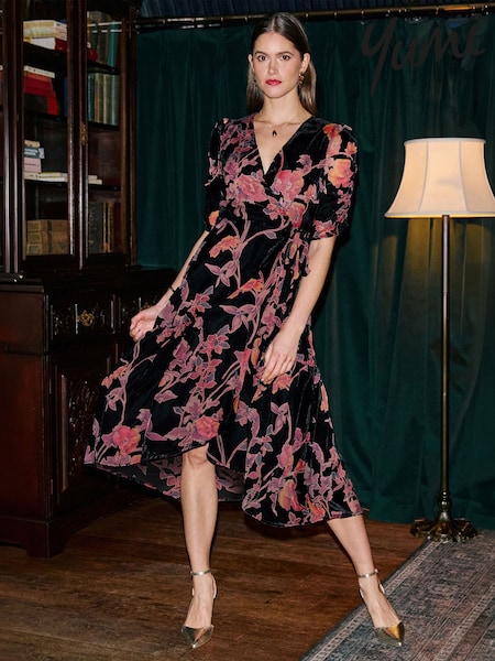 Black - Yumi Floral Wrap Dress