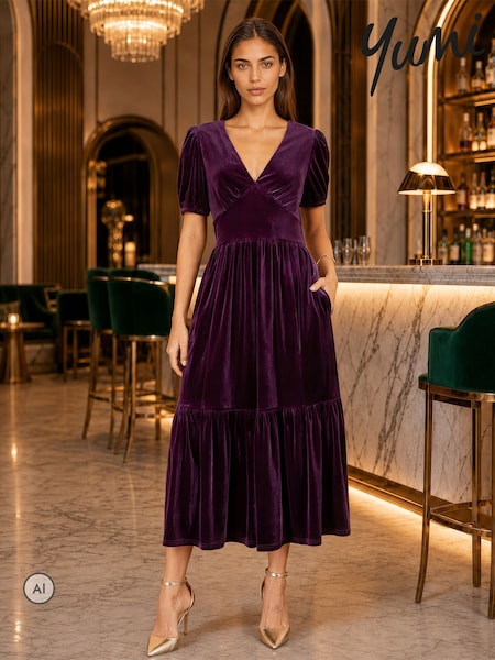 Purple - Yumi Velvet Midi Dress