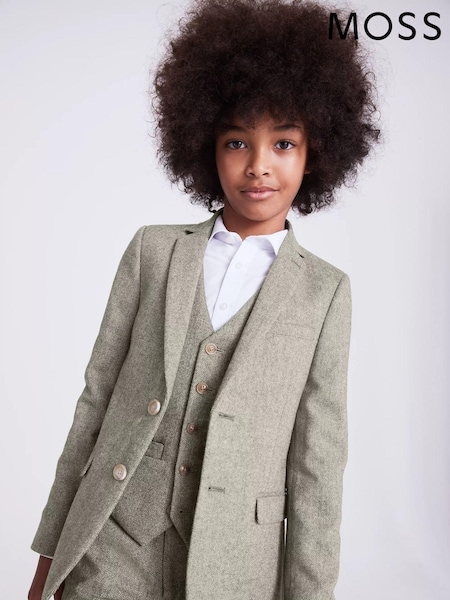 MOSS Green Boys Herringbone Tweed Jacket (170453) | EGP3,762