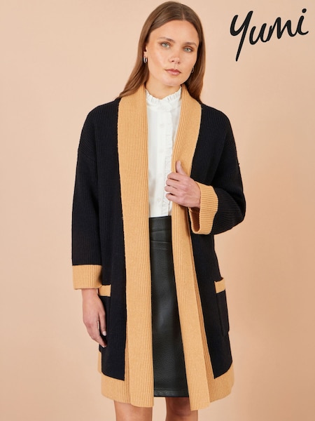 Black - Yumi Contrast Knitted Cardigan