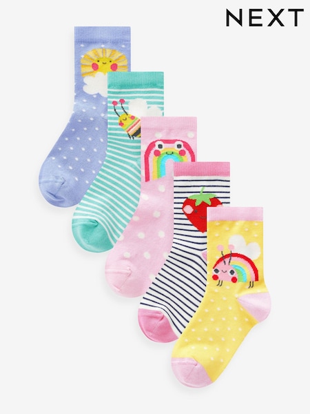 Pink/Yellow/Blue Cotton Rich Character Ankle Socks 5 Pack (170642) | AED26 - AED33