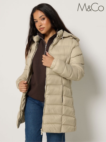 أخضر - M&co Petite Padded Hooded Coat