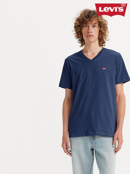 Albastru - Tricou cu decolteu în V, marca originală din bumbac Levi's 100%. (170910) | 104 LEI