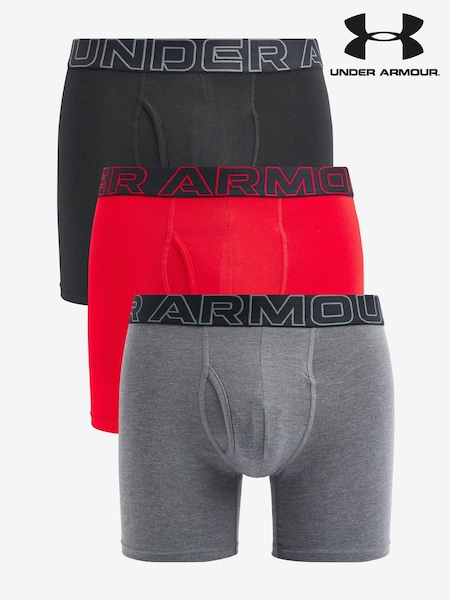 אדום/אפור - Under Armour 100% Cotton Performance Boxers 3 Pack (171167) | ‏171‏₪