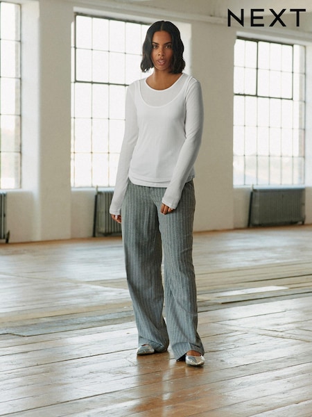 Grey Rochelle Humes Striped Wide Leg Trousers (171287) | €11