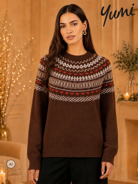 Brown - Yumi Relaxed Fairisle Jumper