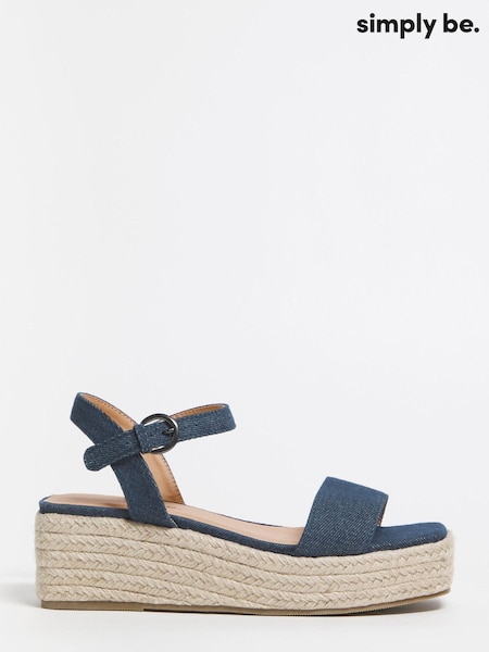 Simply Be Extra Wide Fit Denim Blue Daria Square Toe Espadrille Flatform Sandals (171305) | €21