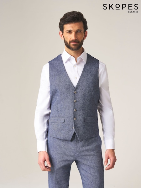 כחול  - Skopes Jude Tweed Tailored Fit Suit Waistcoat (171450) | ‏352‏₪