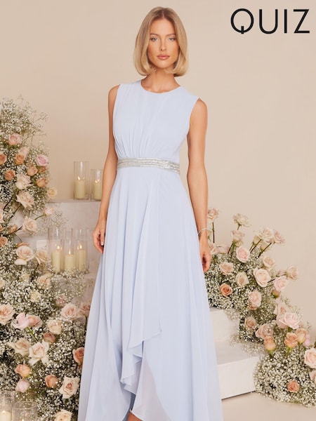 Голубой - Quiz Chiffon Maxi Bridesmaid Dress with Sequin Belt (172046) | €53