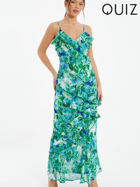 Quiz Floral Chiffon Strappy Maxi Dress With Frill Detail (172122) | ‏12 ر.ع.‏