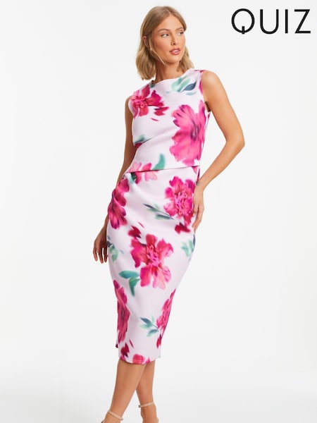 Quiz Pink Floral Round Neck Midi Dress (172152) | €27