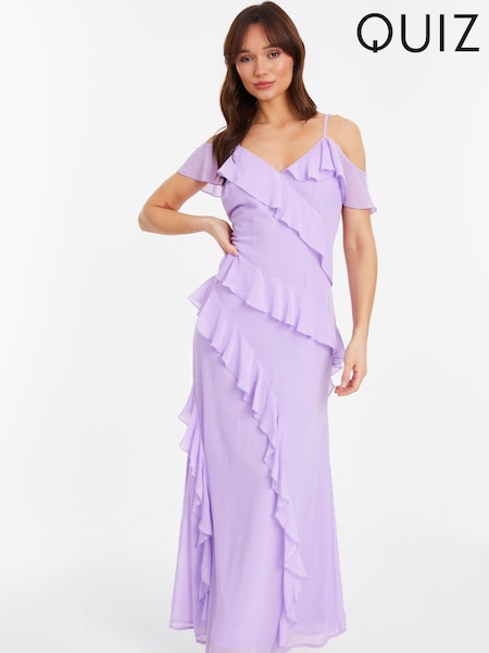 Quiz Purple Cold Shoulder Maxi Dress with Frills (172173) | €16