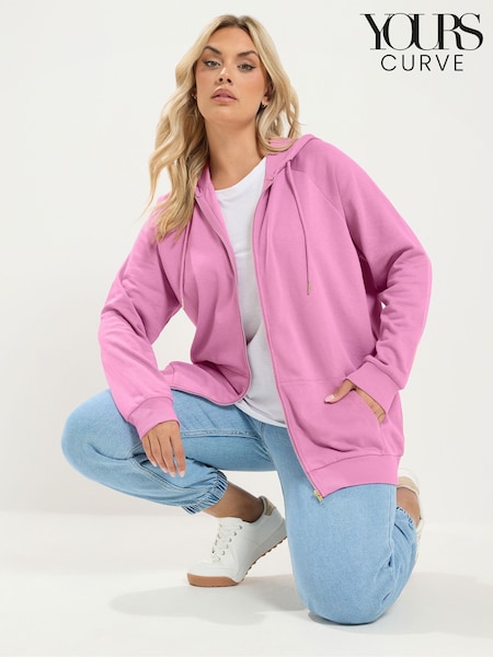 Pink - Yours Curve Zip Through Raglan Hoodie
