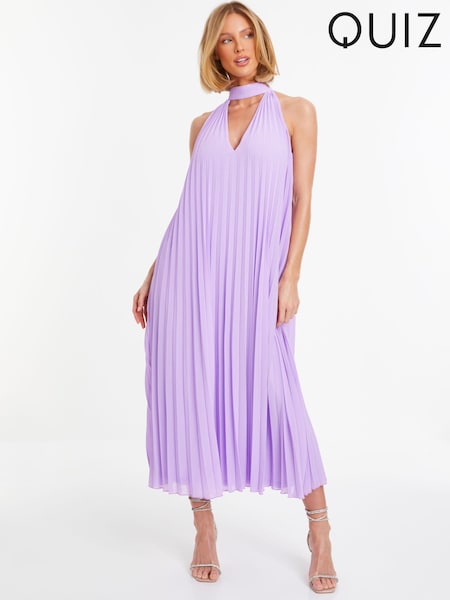 Quiz Purple Pleated Chiffon Key Hole Neck Detail Midaxi Dress (172305) | €20